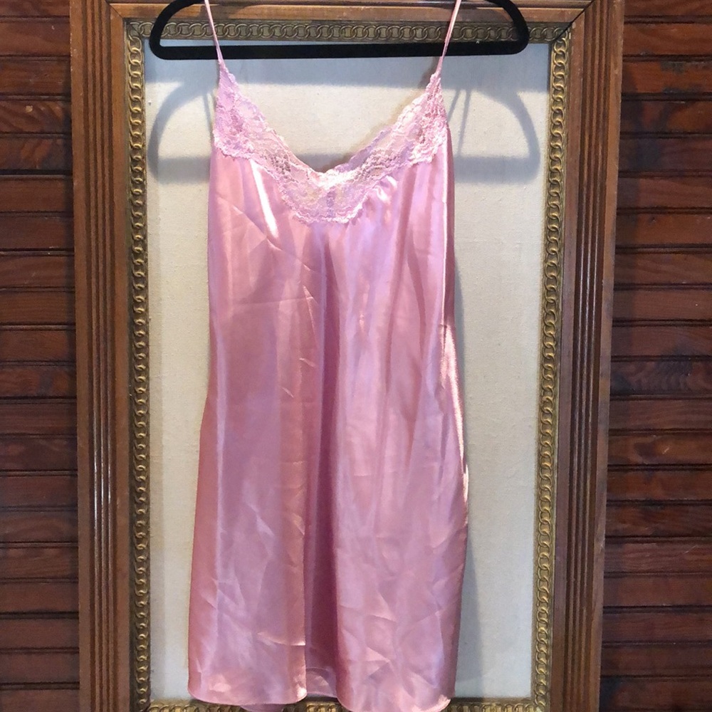 PINK • silky lace slip dress